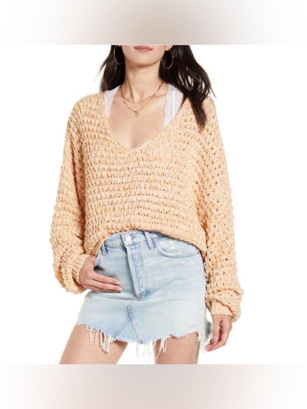 Free People Coconut V-Neck Sweater Sandy Combo Knit Medium